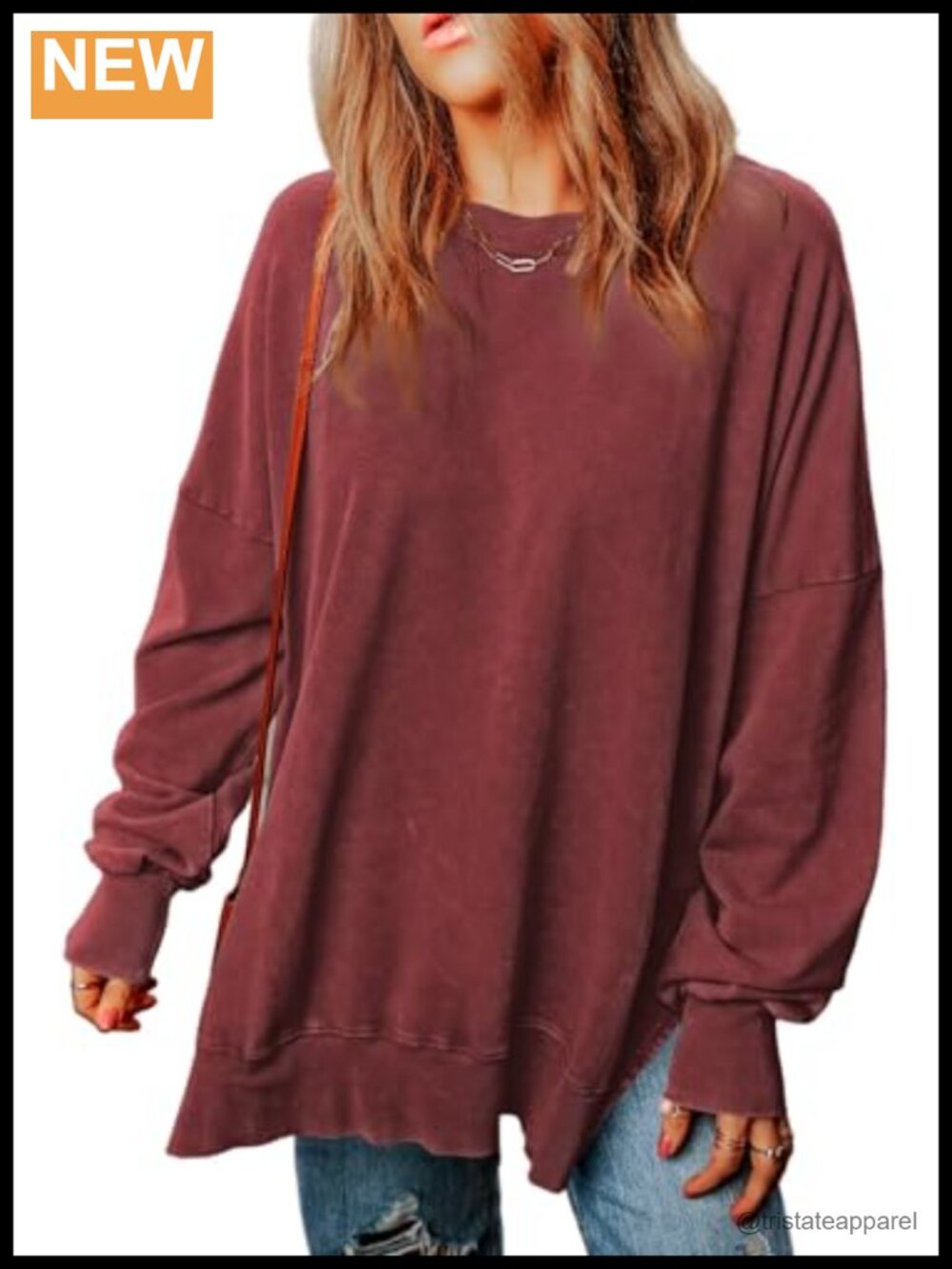Oversized Acid Wash Crewneck Sweatshirt Drop Shoulder Pullover